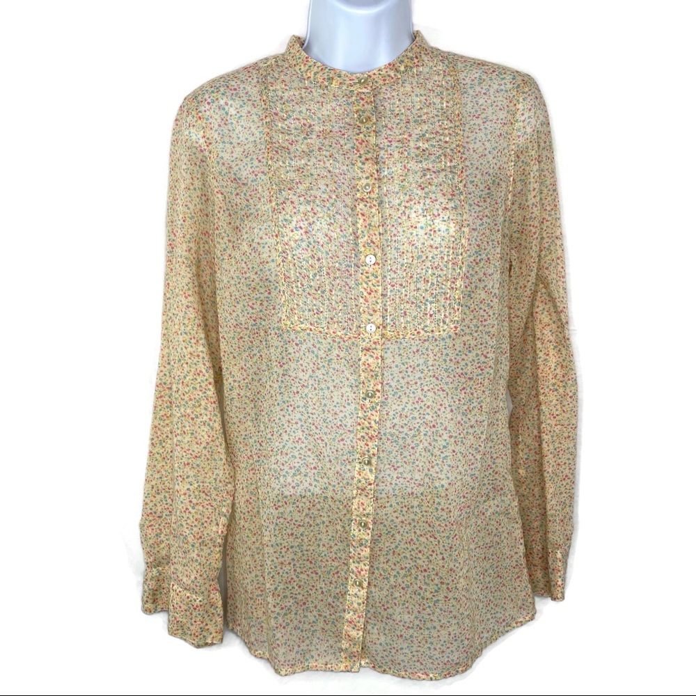 GAP Miniature Flower PrairieTop Tuxedo Pleats Semi Sheer Top Medium